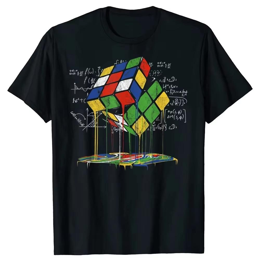 Retro Funny Melting Rubiks Cube Mental Math TShirt Summer Rubiks Cube Pattern Print Mens ShortSleeve TShirt Soft Cotton