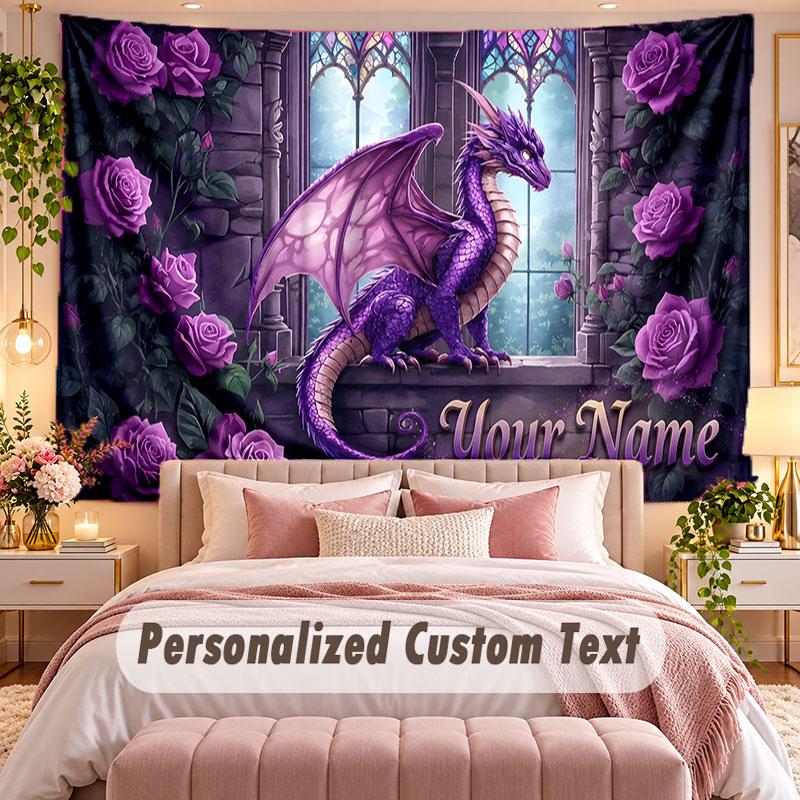 Dragon (1) Theme Wall Tapestry Customized With Name Text Personalized Hanging Tapestry For Bedroom Living Room Decor