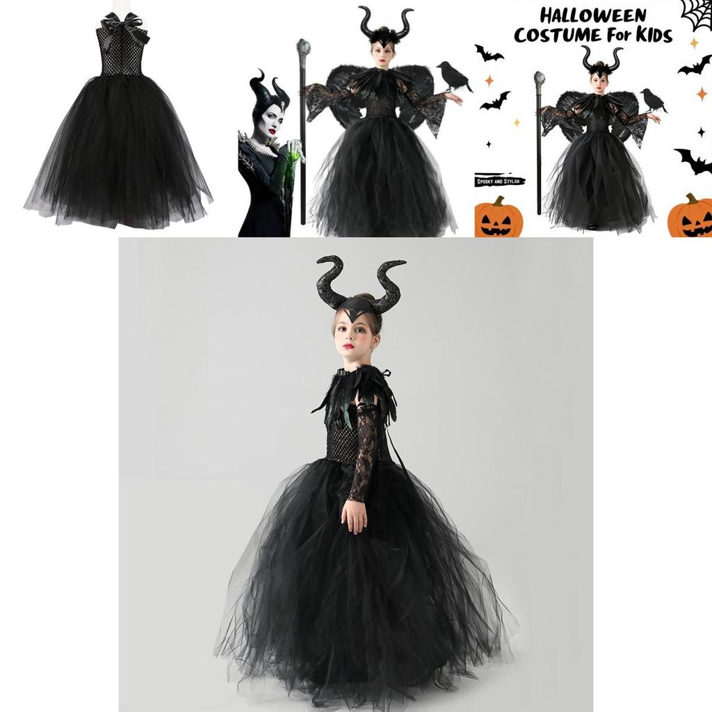 Maleficent Childrens Halloween Costume Dress With Polyester Fabric For Girls Ages 3 To 8