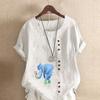 Women's Fashion Elephant Print Short Sleeve T-shirt Loose Cotton Shirt Casual Loose Summer Blouse Tops Plus Size