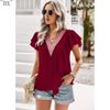 DX~~Short Sleeved Shirt Women's Summer Style Commuting V-neck Ruffle Top