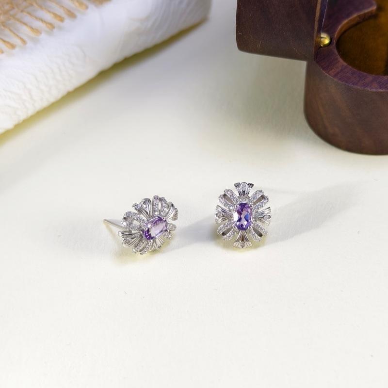 

S925 Sterling Silver Stud Earrings Female Natural Topaz Crystal Earrings Vintage Bauhinia Ribbon 925 silver