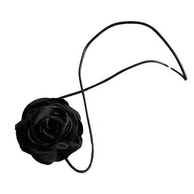 Rose Choker PU Leather Decorative Elegant Small Rose Flower Choker for Women Dating Black