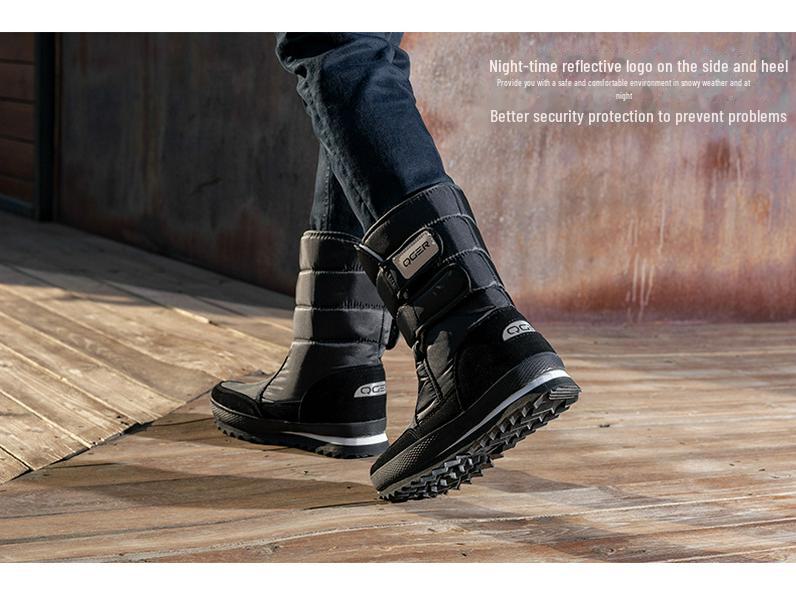 Men's Waterproof Mid-Tube Winter Snow Boots - Plush, Non-Slip, Lightweight, Warm
