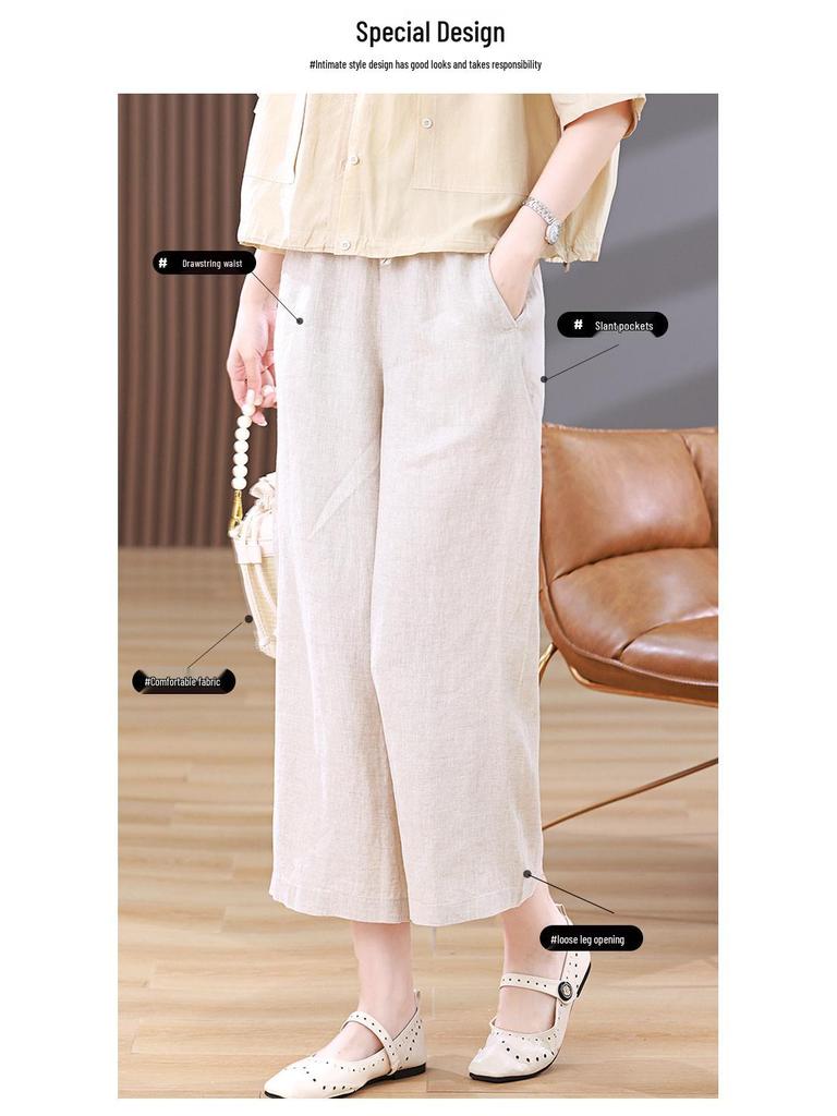 Women's 2025 Retro Linen Wide-Leg Pants - Summer/Fall Plus Size Casual Straight Leg
