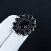Natural Black Onyx Gemstone Ring, 925 Sterling Silver Ring, Gift For Her, Oval Stone ,Elegant Handmade Ring, Black Onyx Flower Silver Ring