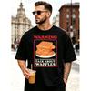 Warning Talk About Waffles Graphic T-Shirt with Waffle Stack, Red Warning Frame, Breakfast Food Humor Men'S Shirt