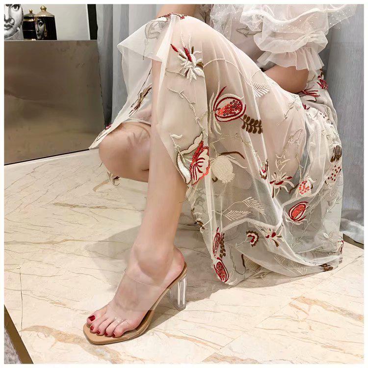 Sandales Tendance Transparentes avec Talon Épais Cristal Talon Moyen  Chaussures de Fée