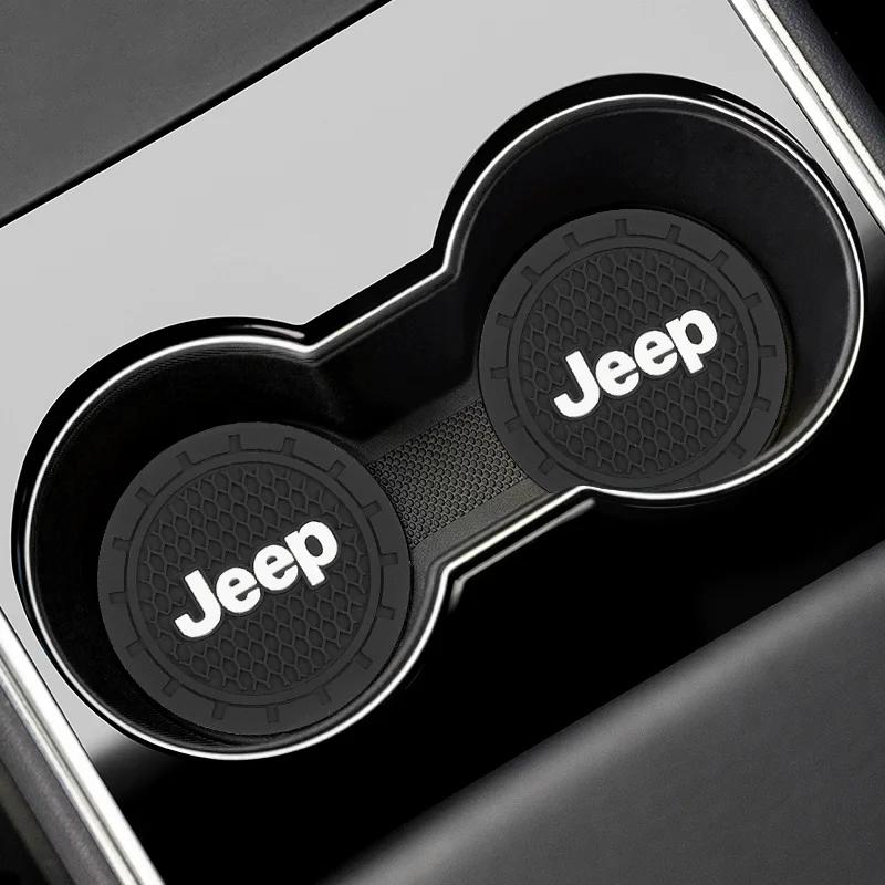2Pcs Anti-Slip Silicone Car Cup Mat Anti-Noise Coasters Automotive Interior Accessories for Jeep Wrangler Grand Cherokee Compass AKT1