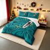 Duvet Cover Set Surfer Lying On Board Monstera Leaves Teal Dot Art Tropical Hawaii Illustration Print for Adult Room Home Decor
