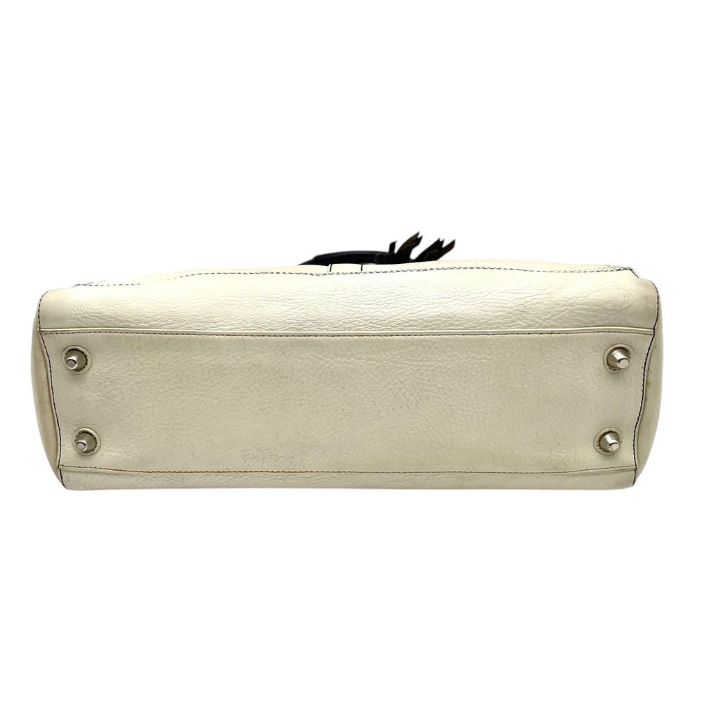 Used COACH Handbag Hamptons Hamptons Braided Leather CarryallHandbag white/black leather Women