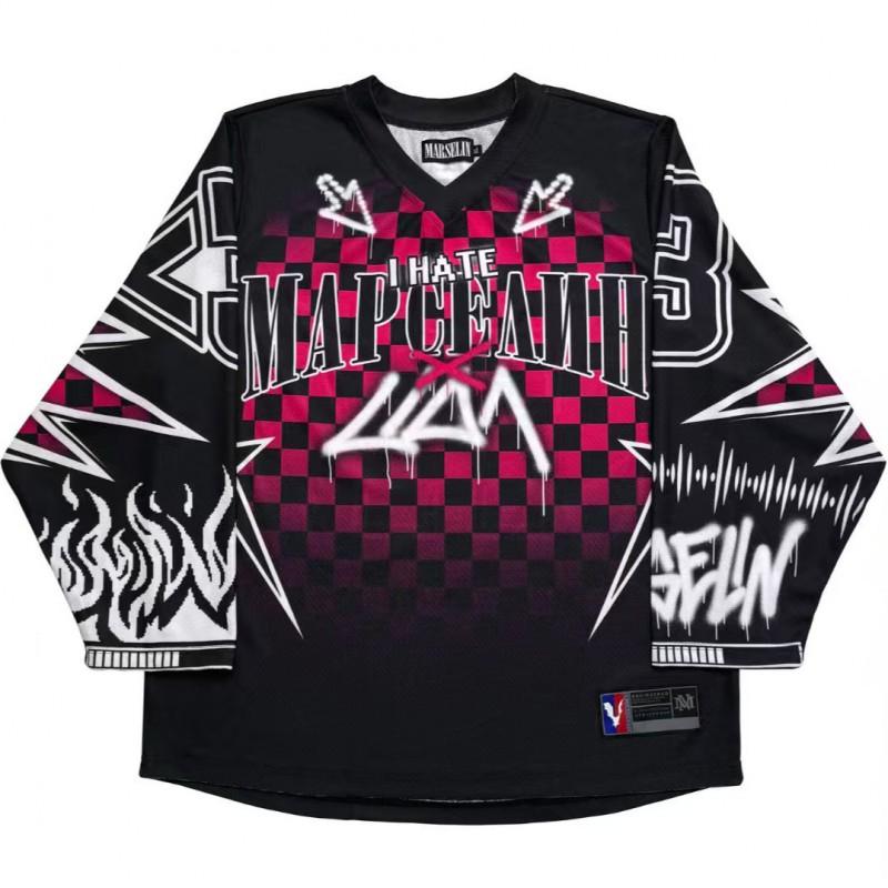 Vintage Hip Hop Graphic Print Loose Fit Long Sleeve T-Shirt Men Casual Streetwear