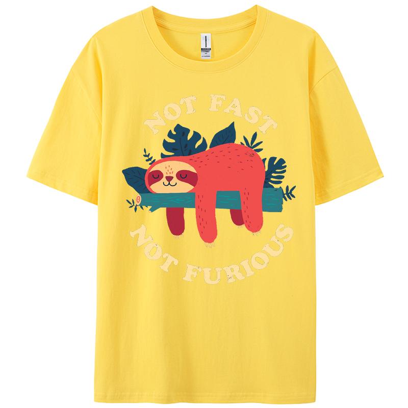 Not Furious Sloth Pattern T-Shirts Man Summer Cotton Soft T Shirt All-Match Casual Top Loose Jogging Unisex Sportswear
