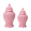 Porcelain Ginger Jar Hollow Out Temple with Lid Traditional Ceramic Vase 25cmx48cm