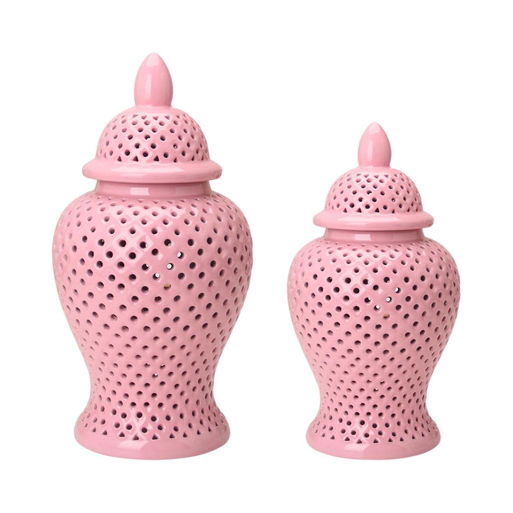 Porcelain Ginger Jar Hollow Out Temple with Lid Traditional Ceramic Vase 25cmx48cm
