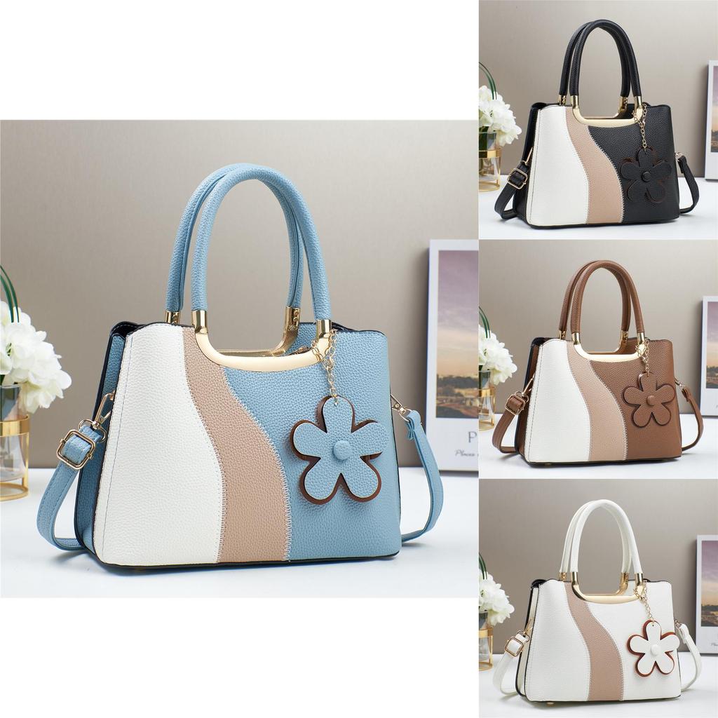 Pu Geometric Color Block Bag With Zipper Pockets For Daily Use