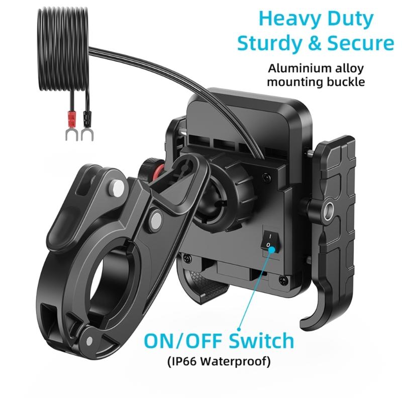 Motorcycle Phone Mount with USB3.0 Fast Charging Motorcycle Handlebar Cellphone Holder for 5-7.2inch Device
