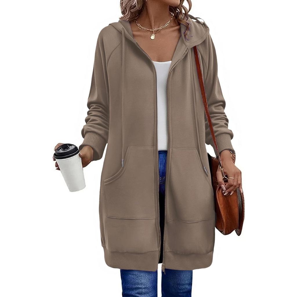 Women's Fashionable Loose-fitting Long-sleeved Casual Jacket With Zipper Hoodie