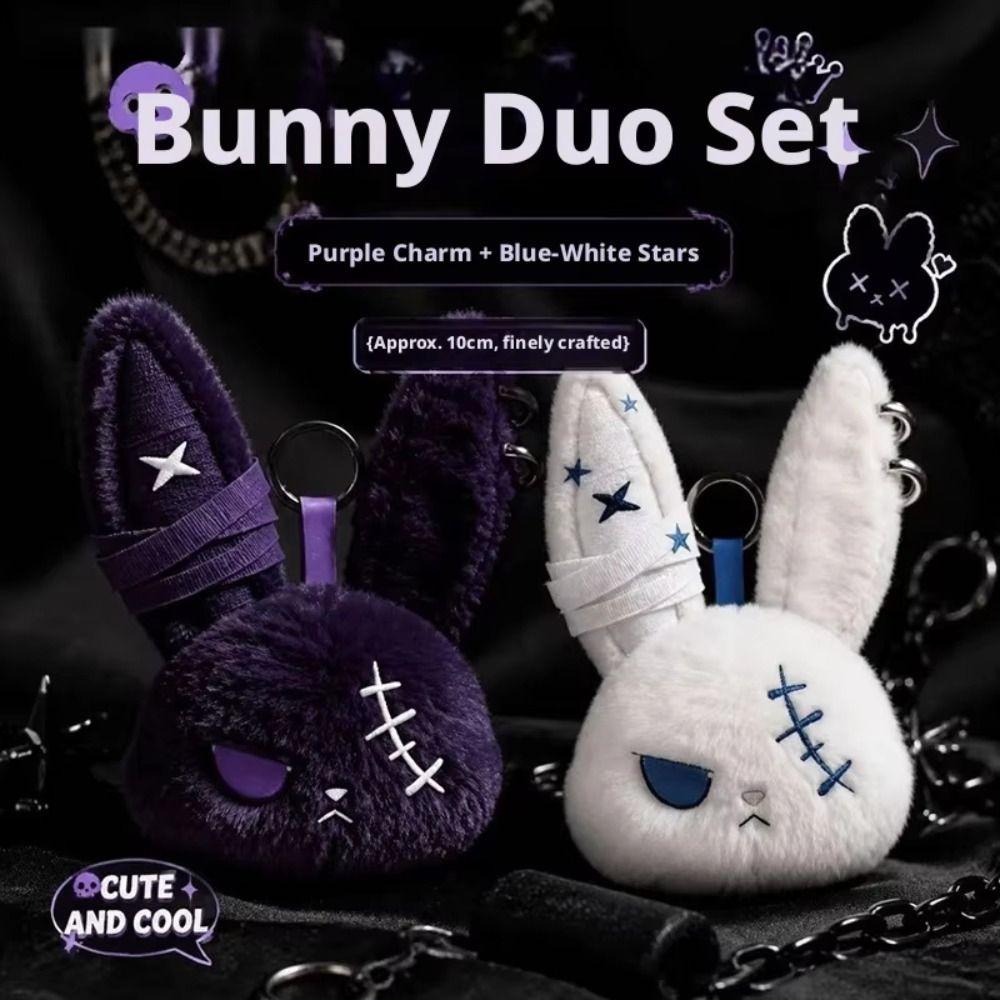 Plush Dark Bunny Plush Doll Embroidered Rabbit Bag Charm Cute Bunny Plush Keychain Daily Carry