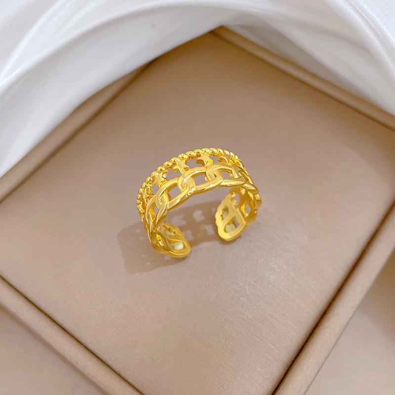

Gold Color Fashion Hip Hop Cuban Chain Star Rings for Women Girls Adjustable Open Copper Ring Jewelry Accessories Gifts