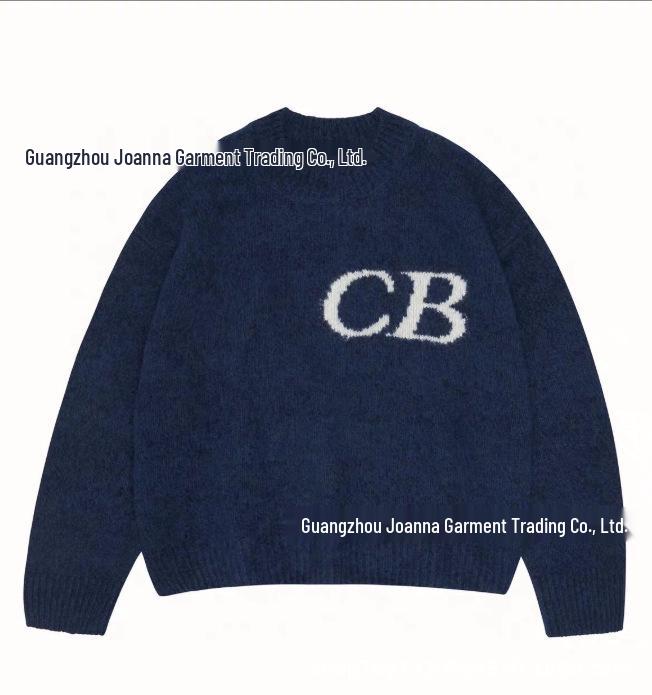 Herbst/Winter Minimalistischer Lockerer Jacquard-Logo-Pullover