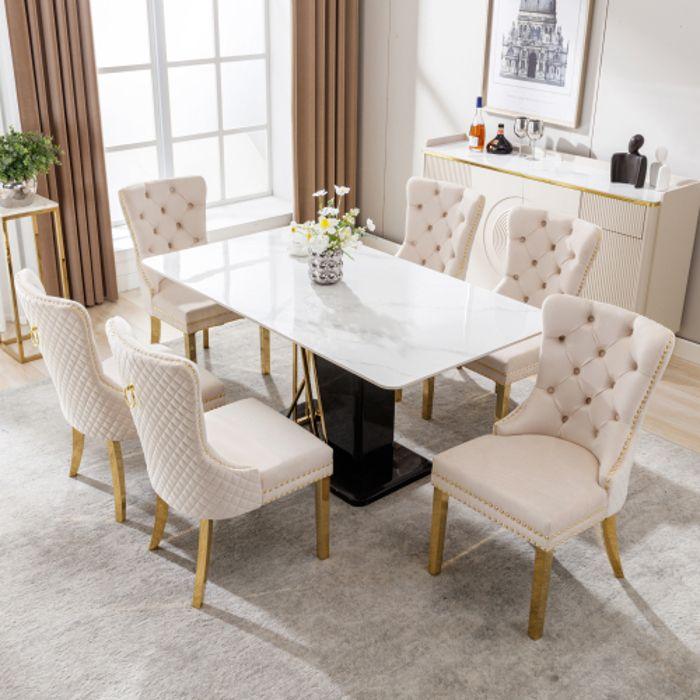 Chaise Tapissée - MUVOE - Beige/Doré - Acier Inoxydable Plaqué or - Revêtement En Velours - 1 Place