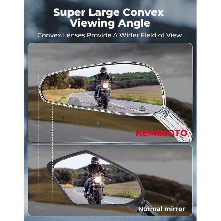 KEMIMOTO Motorcycle Rear View Mirrors Motorcycle Mirrors Long Stem Compatible With Dyna Softail Sportster Road King Street Glide Road Glide 1982-2024