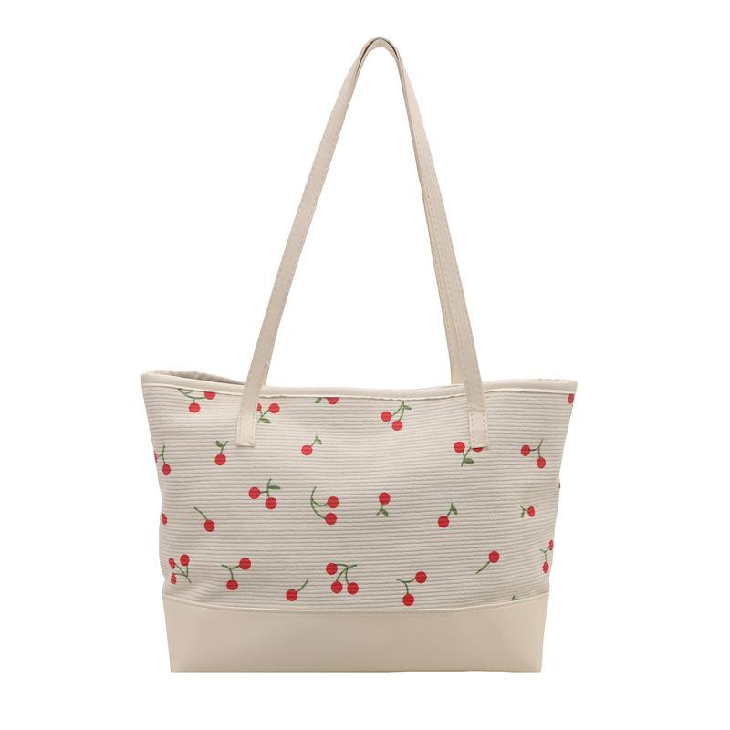 High Aesthetic Fruit Printed Tote Bag, New Trendy Large Capacity Shoulder Bag, Patchwork Casual Commuting Versatile Bags