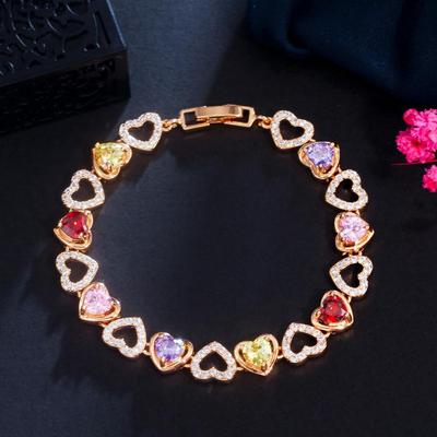 CMM Elegantes goldfarbenes Liebesherz-Zirkonia-Tennies-Armband