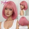 Light Pink Long Wavy Cosplay Synthetic Hair Wigs with Bangs for White Women Afro Lolita Water Wave Halloween Heat Reisitant Wig