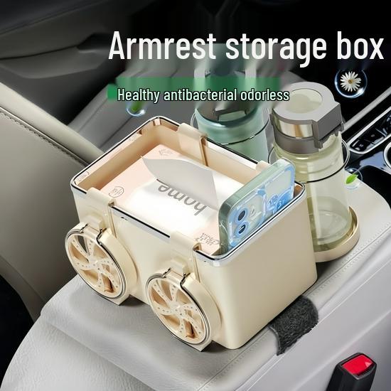 Multifunctional Car Armrest Organizer: Tissue Holder, Interior Storage, Cup Holder