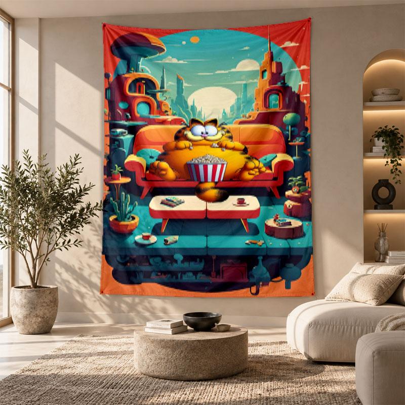 Decorative Tapestry,Garfield cartoon Printed Wall Art, Lightweight Wall Hanging For Bedroom Background
