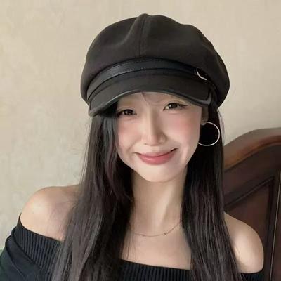 Nový styl Dámský Retro Japonský styl Jednoduchý Ležérní Kožená přezka Zdobená Osmihranná čepice Zvýrazňující obličej Malá Hluboká čepice Špičková malířská čepice