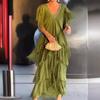 Women's V Neck Short Sleeve Maxi Dresses Loose Fit High Waist A Line Casual Sundress