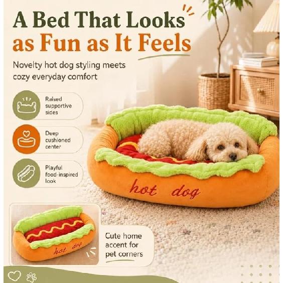 Hot Dog Pet Bed For Dachshund Cat Plush Removable Washable Pet Beds Soft Corduroy Non-Slip Bottom Pet Bed For Puppies Small Pets