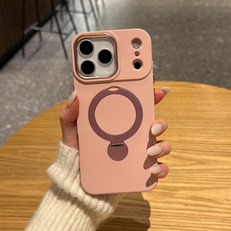 Rotating Bracket Phone Case For iPhone 17 16 15 14 13 Pro Max Luxury Liquid Silicone For Magsafe Magnetic Metal Cover