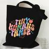 Teacher's Day Gift Teacher Print Canvas Tote Bag Women Handbag Colored Letters Teacher Canvas Tote Bag Floral Shoulder Bag
