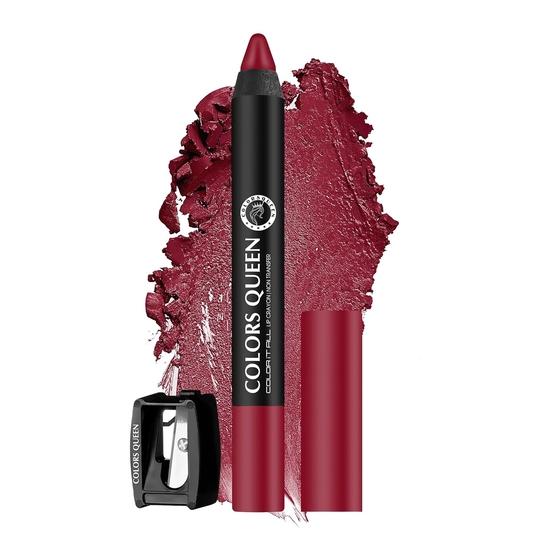 Colors Queen Color It All Long Lasting Crayon Lipstick | Up to 18 Hours Stay| Creamy Matte Finish | Waterproof & Light Weigh (Rich Maroon,3.5g)