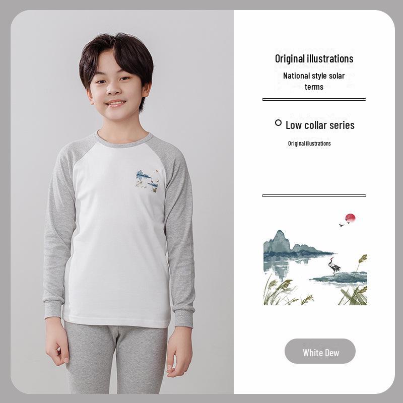 Kinder Unterwäsche Set aus reiner Baumwolle für Herbst und Winter: Jungenpullover & Mädchen Rundhals Mittelhals Bekleidung