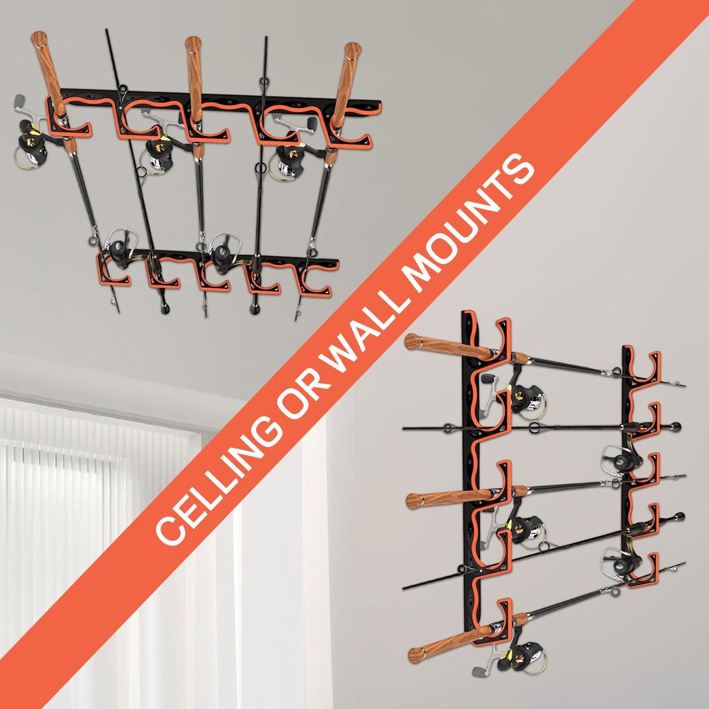 H5 Wall Or Ceiling Mounted Fishing Rod Rack With Soft Protective Pads, Fishing Rod Storage Box