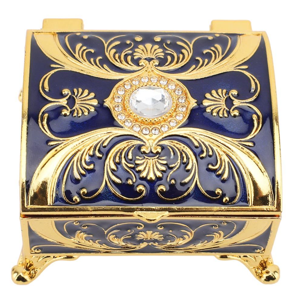 Zinc Alloy Metal Jewelry Box Sparkling Rhinestones Treasure Chest Box  Dressing Table