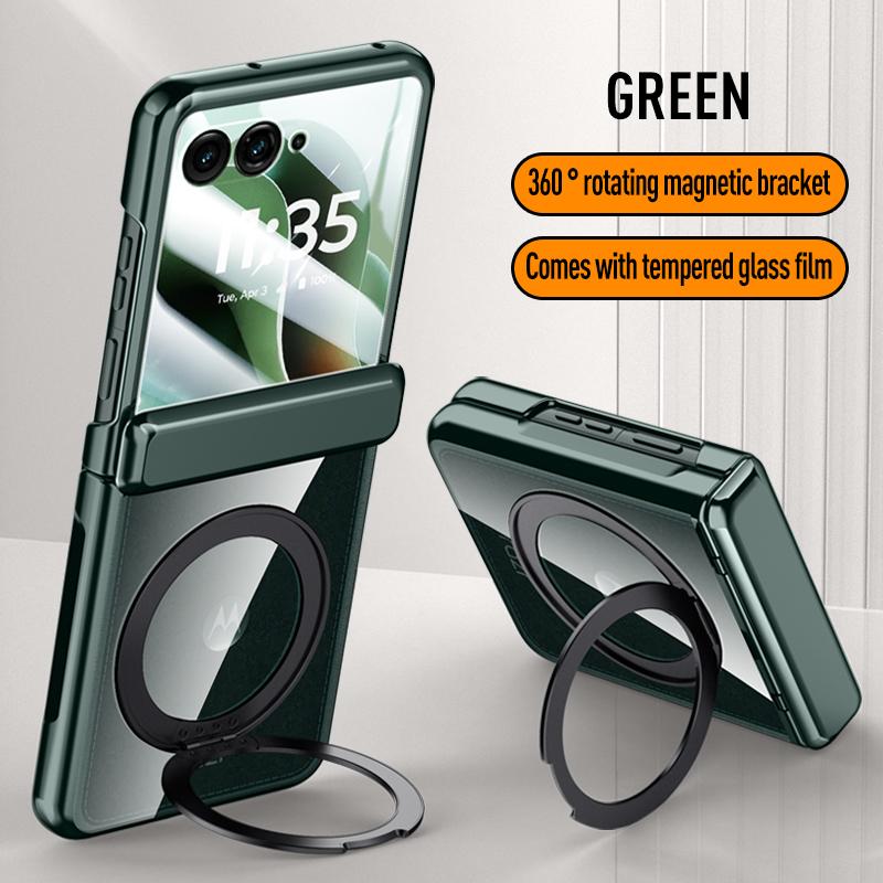 For MOTO Razr 60 60 Ultra 360° Swivel Alloy Bracket Magnetic & Bracket & Ring 3-in-1 Tempered Glass Film Anti-Drop Phone Case