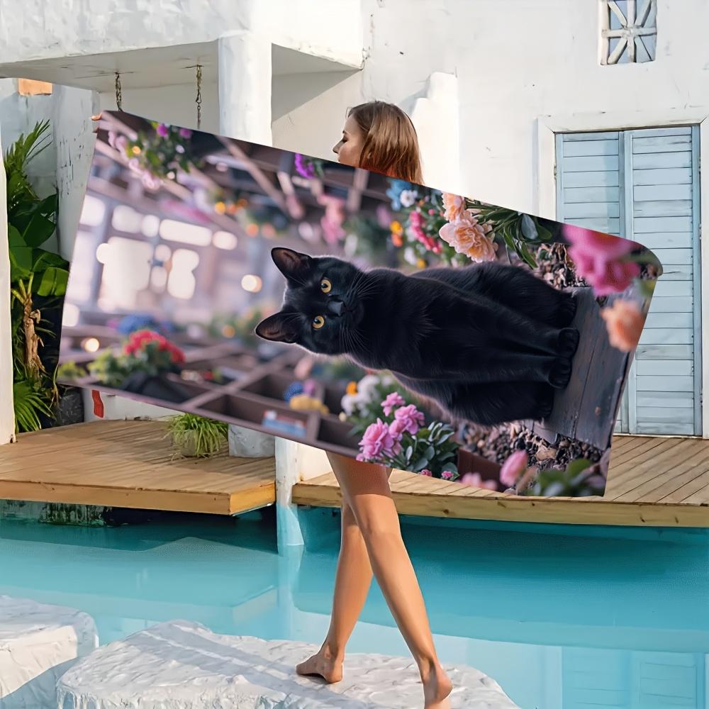 Van Gogh Starry Night Black Cat Microfiber Towel, Fast Dry Ultra-Fine Highly Absorbent for Pool