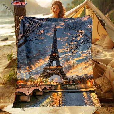 3D Eiffelturm Flanell Bettdecke Leichte Gemütliche Plüschdecke für Schlafzimmer Wohnzimmer Sofa Couch Schönes Geschenk Versand am nächsten Tag