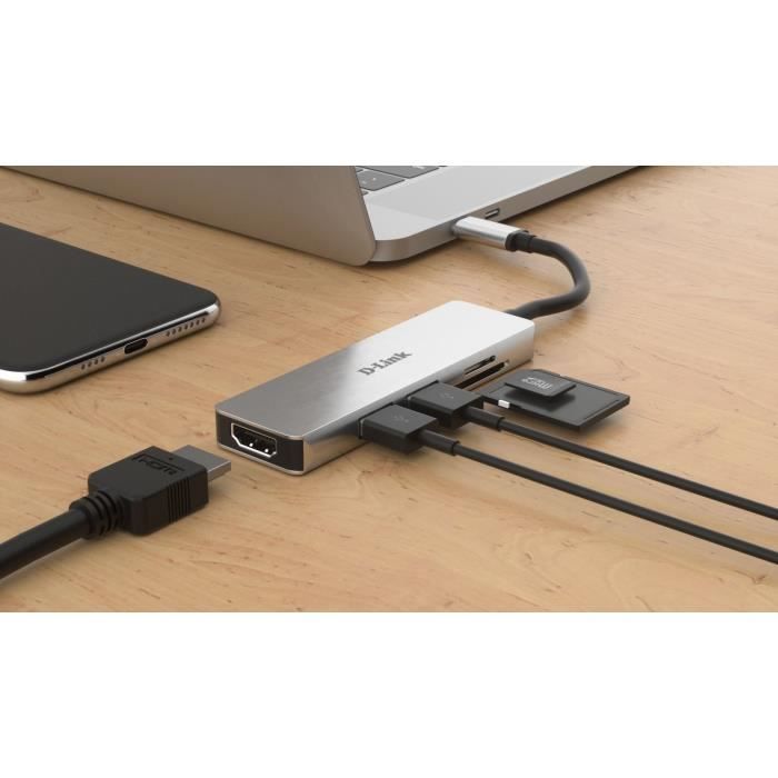 Hub USB-C 5-en-1 - D-Link - DUB-M530 - Vidéo Ultra HD 4K - 2 ports USB 3.0 - Coque aluminium
