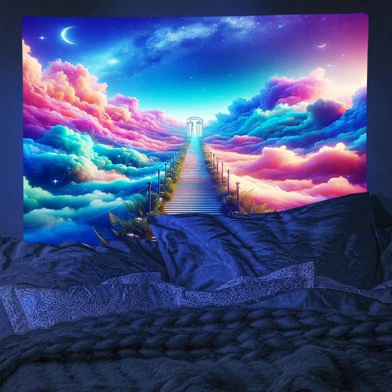 Ultraviolet Milky Way Galaxy Luminous Tapestry, Indoor Mood Create Atmosphere, Psychedelic Luminous Art, Bedroom Decoration