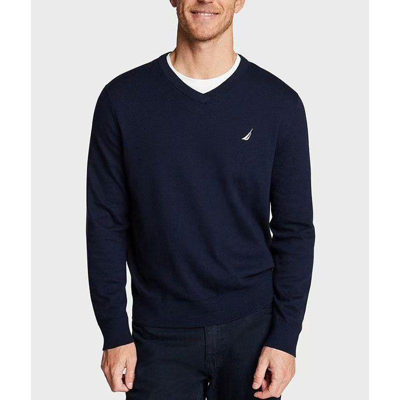 

Sunshine House Spring New Arrival Export Fashion Sailing Home V Neck Men s Clothing Long Sleeves Sweater Thin Knitwear Plus Size Dark blue XXL: Bust size 124-130