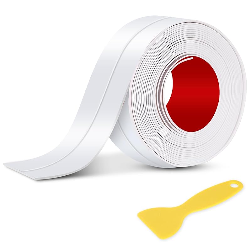 White Caulk Tape Sealant - 1 Roll Waterproof Self-Adhesive Tub & Wall Sealing Strip for Bath & Kitchen Shower Corner Sink Edge Toilet Base 1