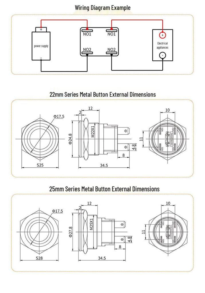Blue Wave 22C Metal High Current 20A Waterproof Stainless Steel Button Switch with Light