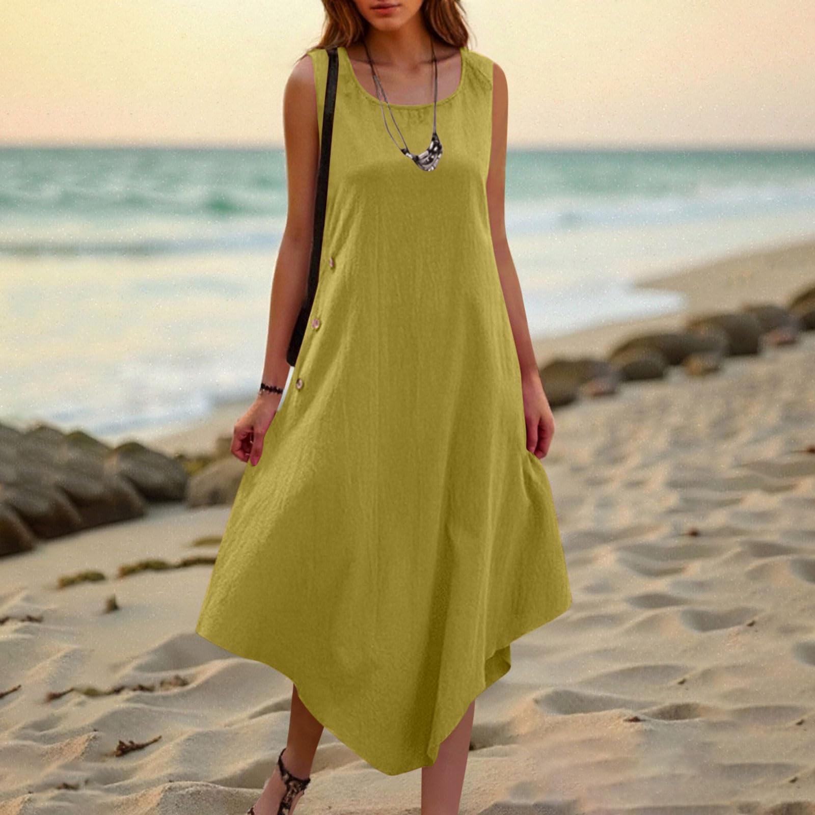 

Женское платье Модное Повседневное Однотонное Платье с Круглым Вырезом XL жёлтый